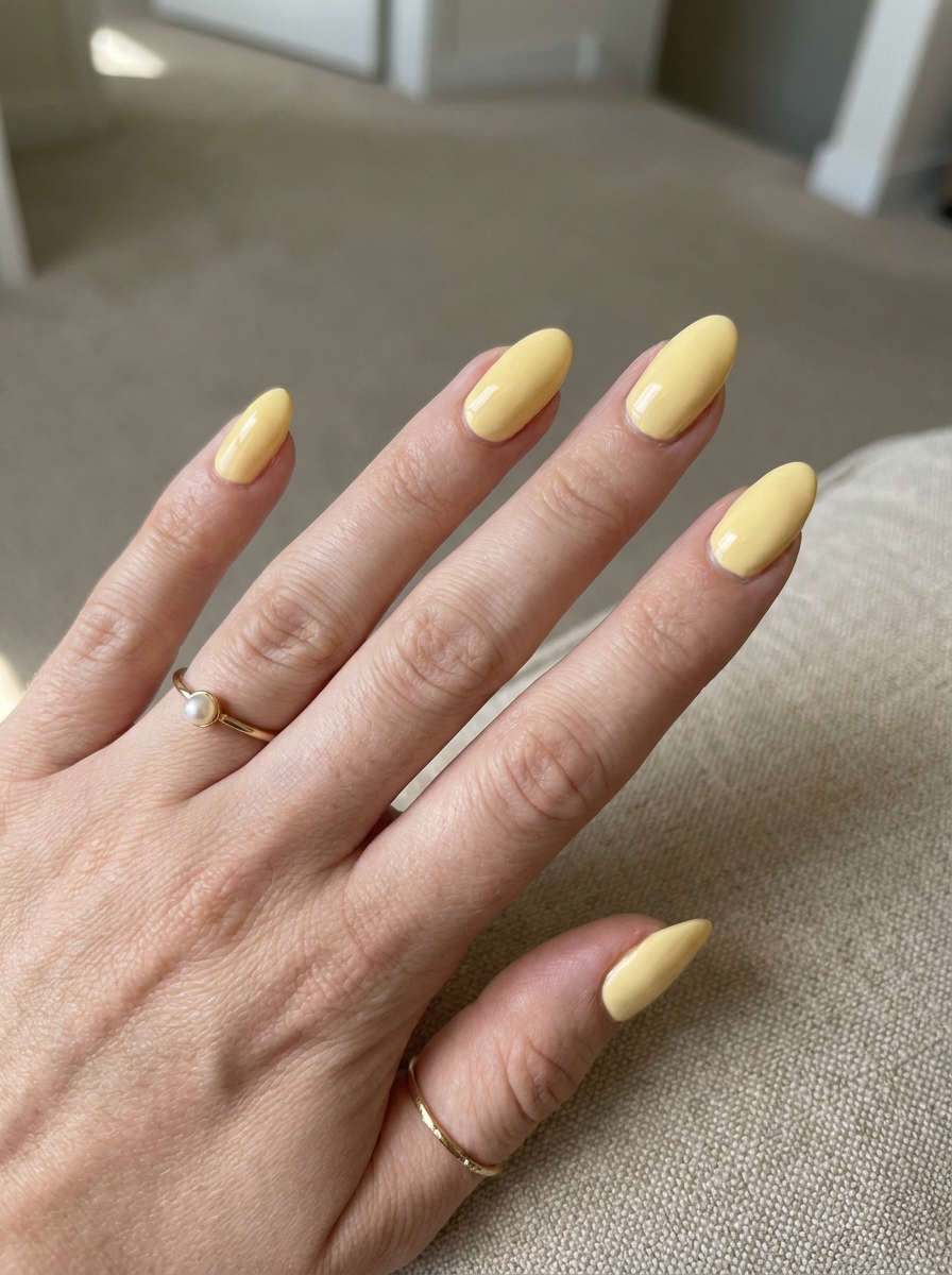 Soft Buttery Yellow Almond Nails in cremigem Buttergelb